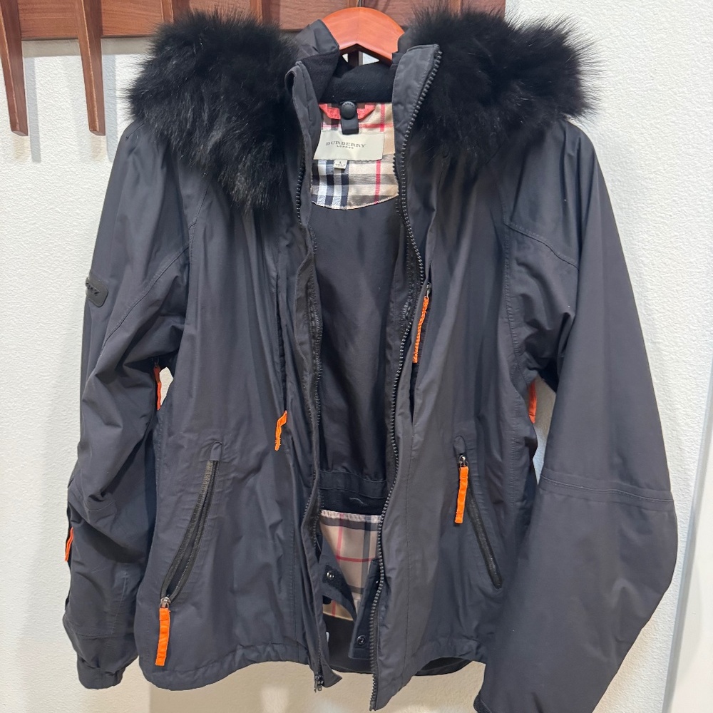 Women's Burberry snow jacket with faux fur hood- size L